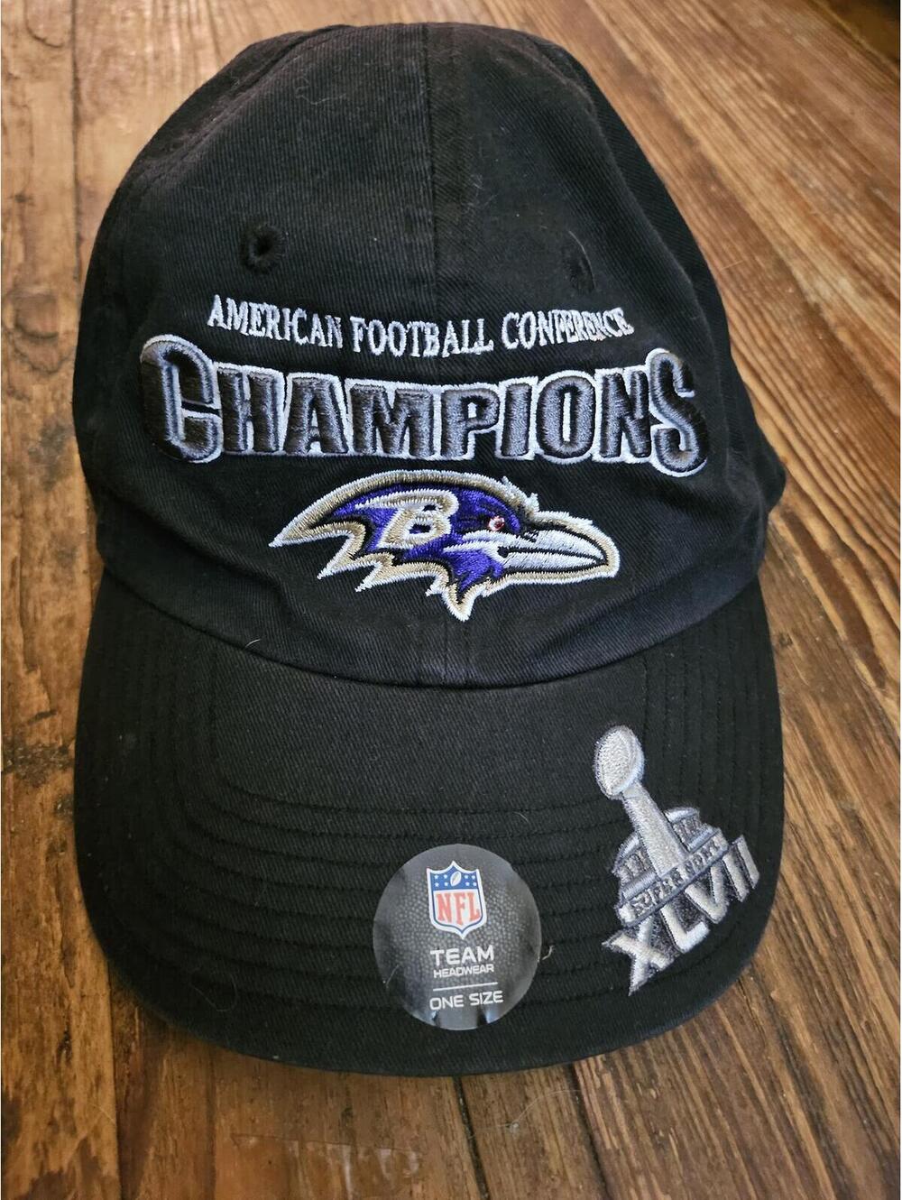 Baltimore Ravens AFC Conference Champions hat w/stickers and super bowl logo EUC
